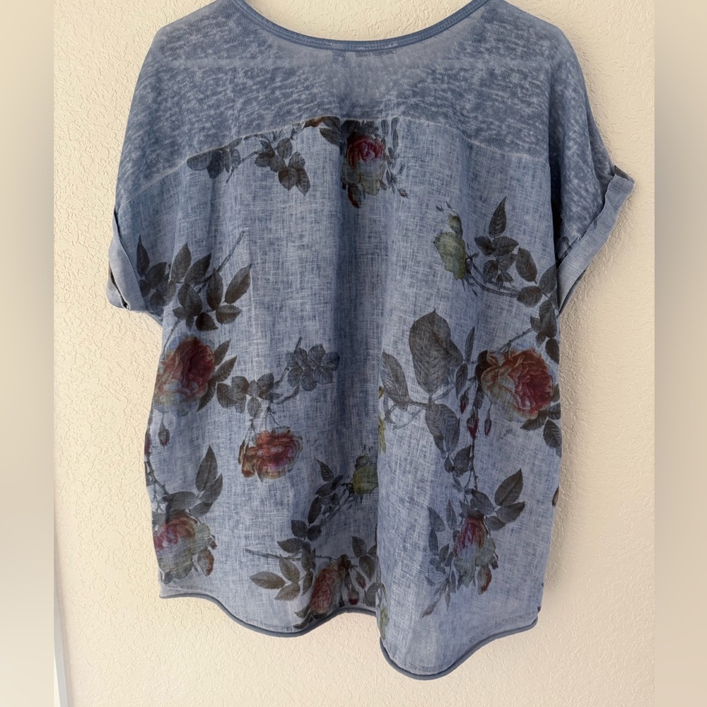 Kaktus Italy 100% Linen Floral High-Low Tunic Top - Size XL - Picture 2 of 5